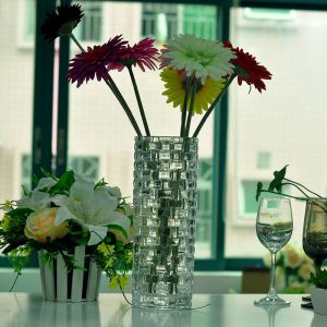 1.5L Round Shaped Large Size Clear Glass Vase with Woven Pattern